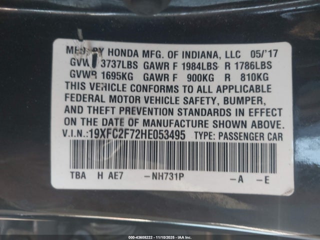 Honda CIVIC EX 2017 19XFC2F72HE053495 Image 9