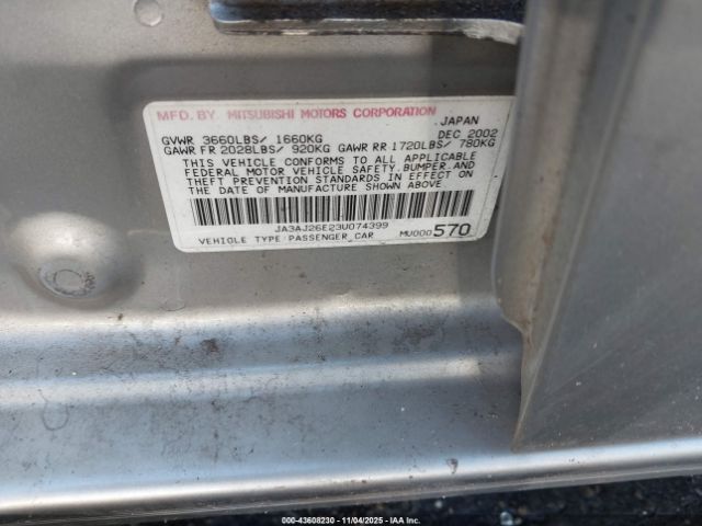 2003 MITSUBISHI LANCER JA3AJ26E23U074399 Photo 8