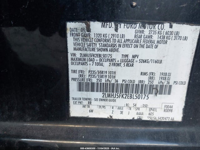 2LMHJ5FK2EBL50175 Lincoln MKT