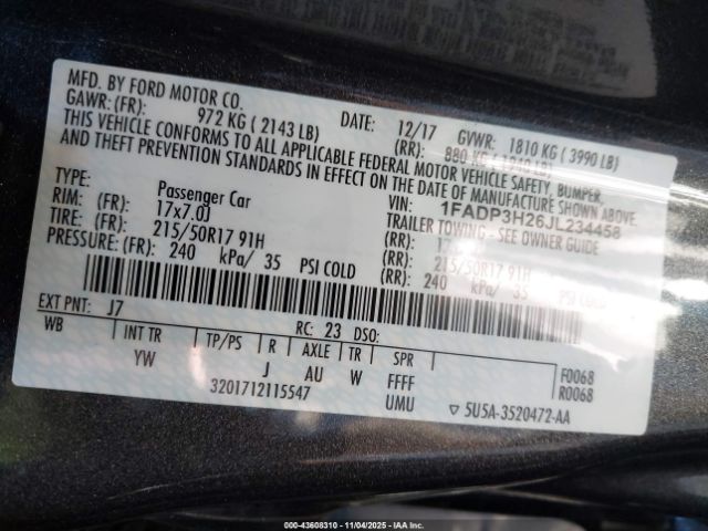 2018 FORD FOCUS 1FADP3H26JL234458 Photo 8