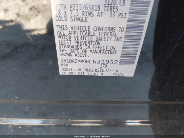 Aukcja sprzedaży 2017 Nissan Pathfinder Sl, vin: 5N1DR2MM0HC631952, numer aukcji: 43608321