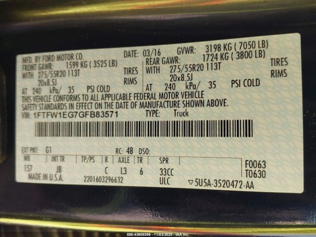 2016 FORD F-150 1FTFW1EG7GFB83571 Photo 8