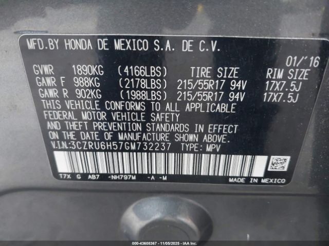 2016 HONDA HR-V 3CZRU6H57GM732237 Photo 8