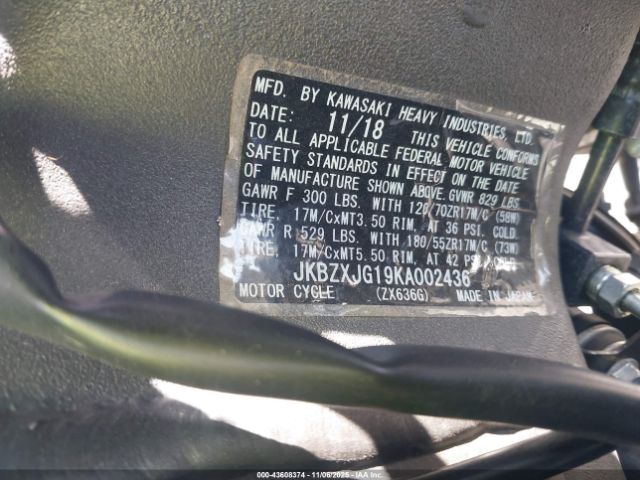 2019 KAWASAKI ZX636 JKBZXJG19KA002436 Photo 9
