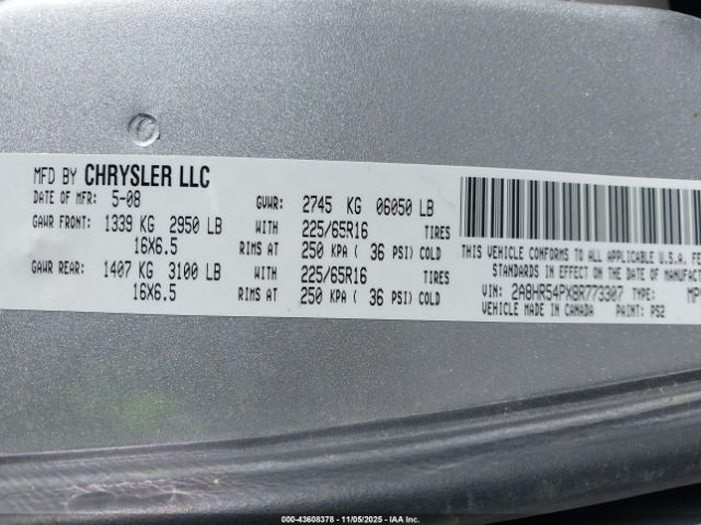2008 CHRYSLER TOWN & COUNTRY 2A8HR54PX8R773307 Photo 8