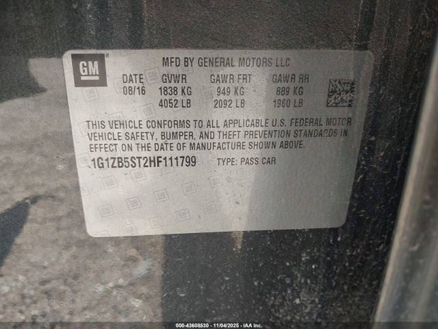 Продажа на аукционе авто 2017 Chevrolet Malibu Ls, vin: 1G1ZB5ST2HF111799, номер лота: 43608530