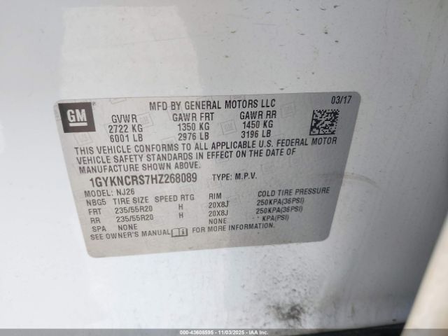 2017 CADILLAC XT5 1GYKNCRS7HZ268089 Photo 8