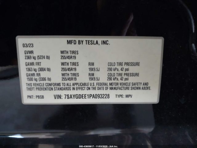 2023 TESLA MODEL Y 7SAYGDEE1PA093228 Photo 8