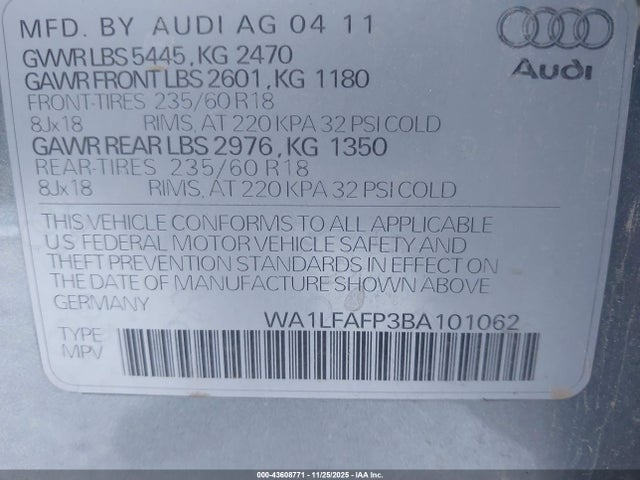 2011 AUDI Q5 WA1LFAFP3BA101062 Photo 8
