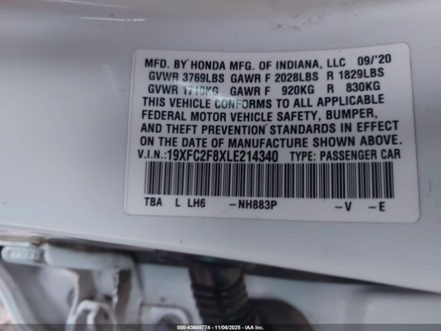 2020 HONDA CIVIC 19XFC2F8XLE214340 Photo 8