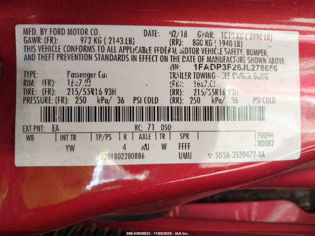 1FADP3F26JL278656 Ford FOCUS SE