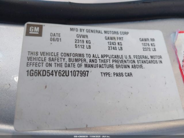 2002 CADILLAC DEVILLE 1G6KD54Y62U107997 Photo 8