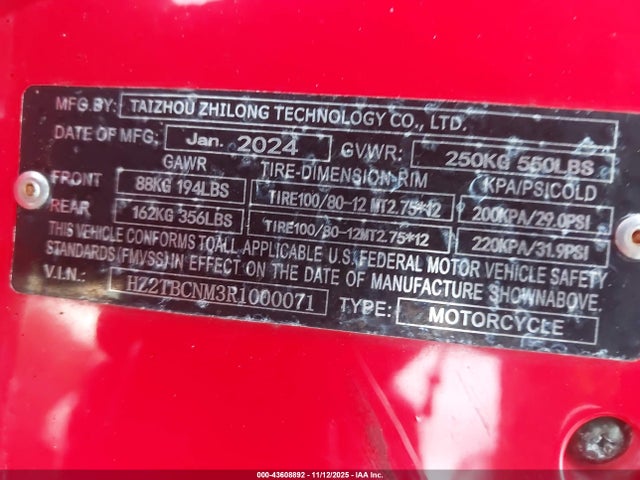 HZ2TBCNM3R1000071 Scooter 150cc