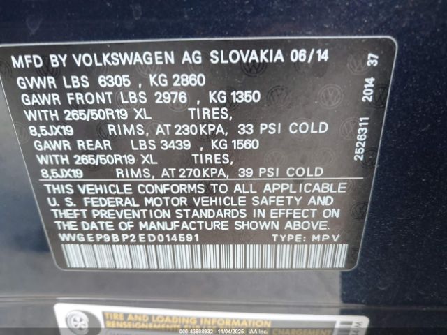 2014 VOLKSWAGEN TOUAREG WVGEP9BP2ED014591 Photo 8