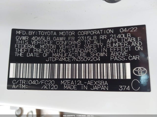 2022 TOYOTA COROLLA JTDP4MCE7N3509204 Photo 8