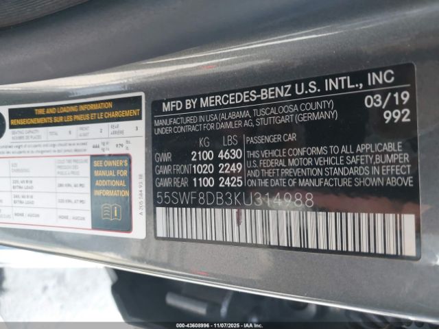 2019 MERCEDES-BENZ C 300 55SWF8DB3KU314988 Photo 8