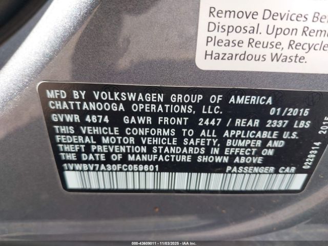 2015 VOLKSWAGEN PASSAT 1VWBV7A30FC059601 Photo 8