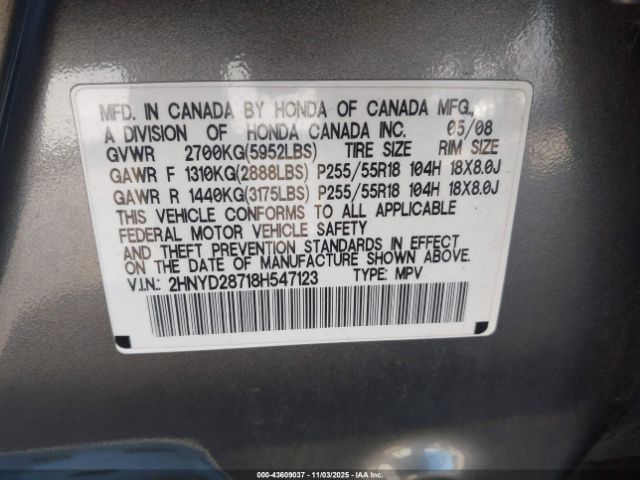 2008 ACURA MDX 2HNYD28718H547123 Photo 8