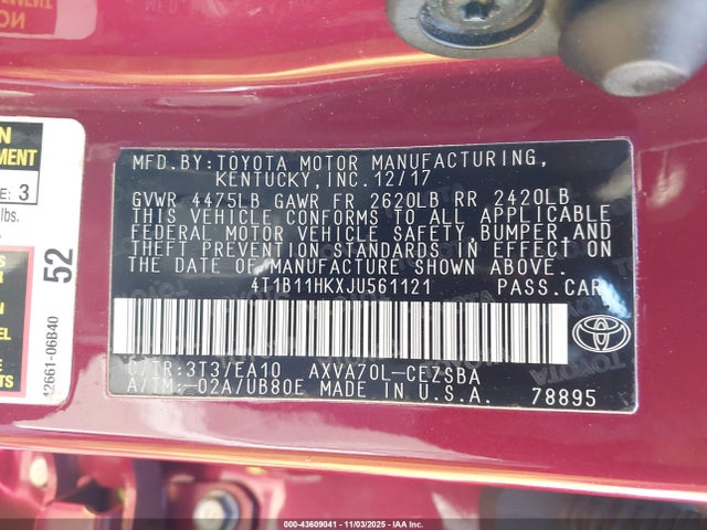 4T1B11HKXJU561121 Toyota CAMRY SE
