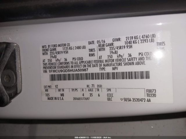 2017 FORD ESCAPE 1FMCU9GD5HUA50987 Photo 8