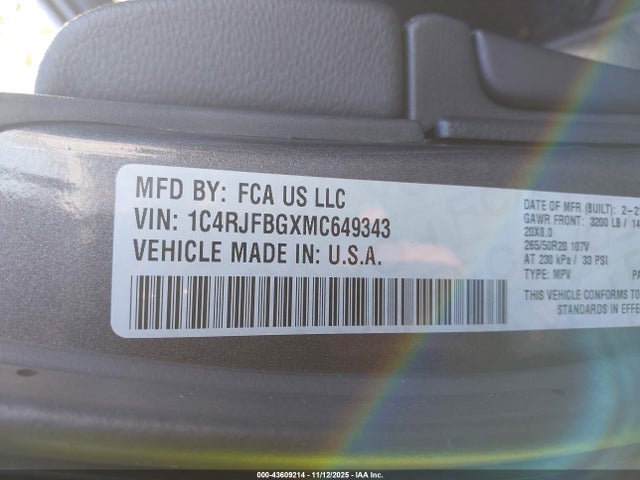 2021 JEEP GRAND CHEROKEE 1C4RJFBGXMC649343 Photo 8