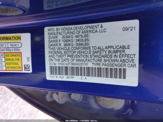 2021 HONDA ACCORD 1HGCV2F38MA030747 Photo 8