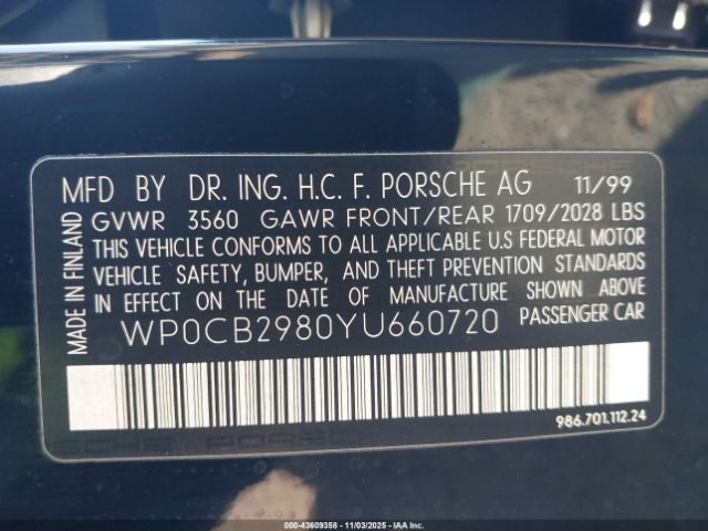 2000 PORSCHE BOXSTER WP0CB2980YU660720 Photo 8