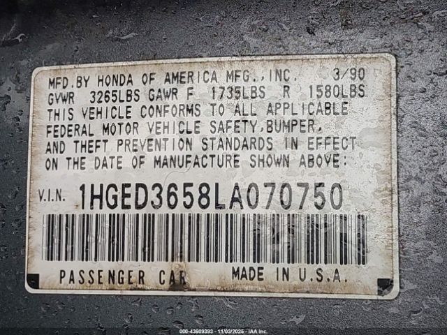 1990 HONDA CIVIC 1HGED3658LA070750 Photo 8