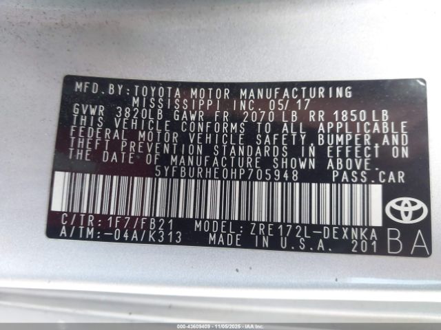 2017 TOYOTA COROLLA 5YFBURHE0HP705948 Photo 8