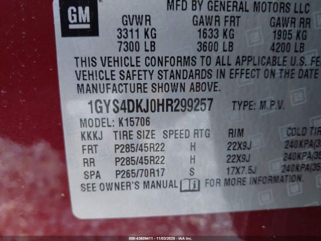 2017 CADILLAC ESCALADE 1GYS4DKJ0HR299257 Photo 8