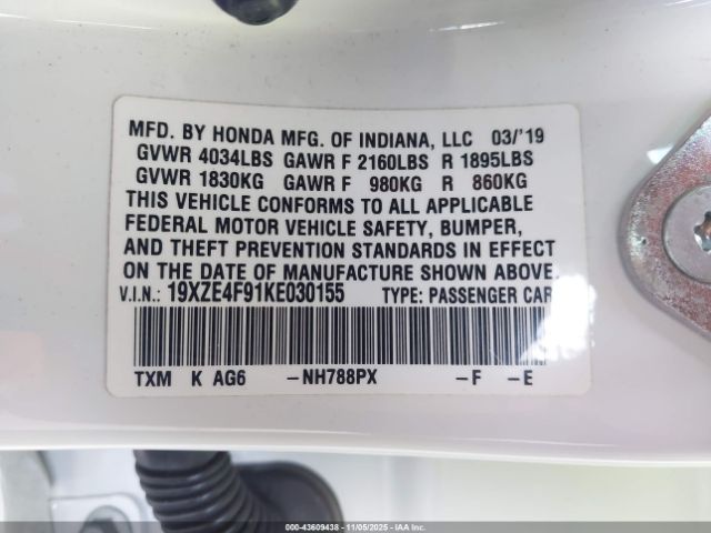 2019 HONDA INSIGHT 19XZE4F91KE030155 Photo 8