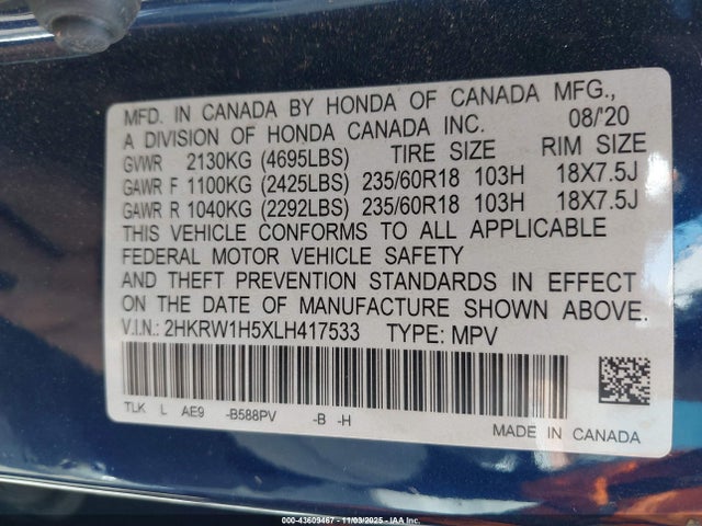 2HKRW1H5XLH417533 Honda Cr-v 2wd Ex