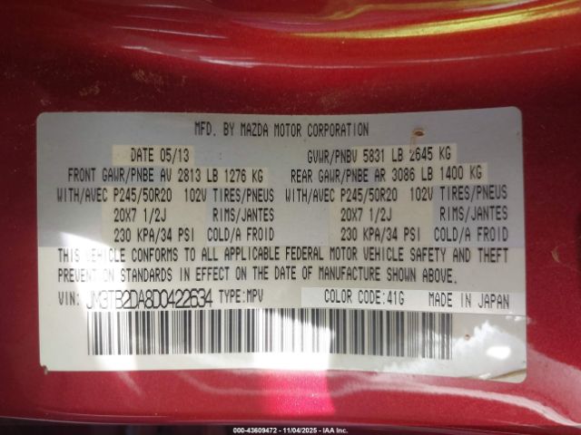2013 MAZDA CX-9 JM3TB2DA8D0422634 Photo 8