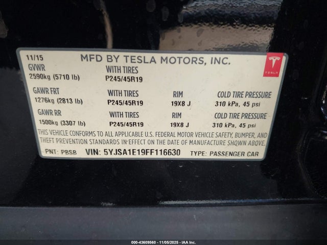 Tesla Model S 60/70/85 2015 5YJSA1E19FF116630 Image 9