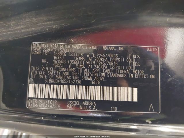 2005 TOYOTA TUNDRA 5TBRU34105S452138 Photo 8