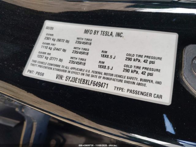 2020 TESLA MODEL 3 5YJ3E1EBXLF649471 Photo 8