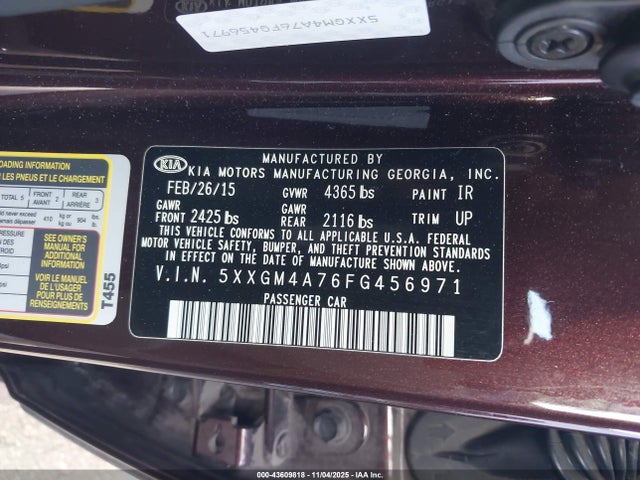 5XXGM4A76FG456971 KIA Optima Lx