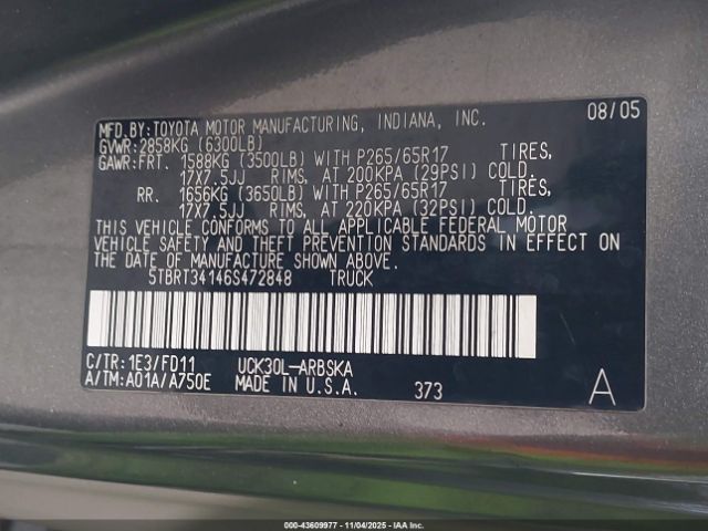 2006 TOYOTA TUNDRA 5TBRT34146S472848 Photo 8