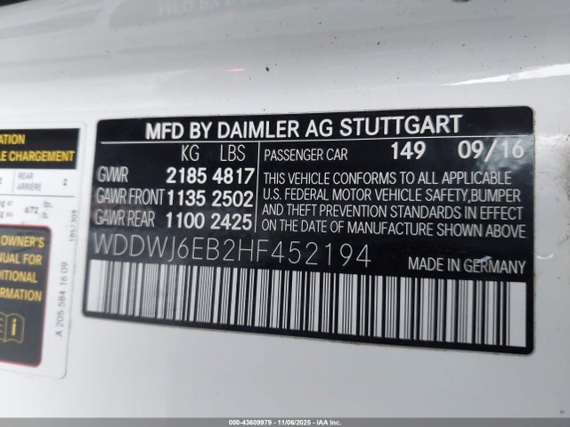 WDDWJ6EB2HF452194 Mercedes-Benz Amg C 43 4matic