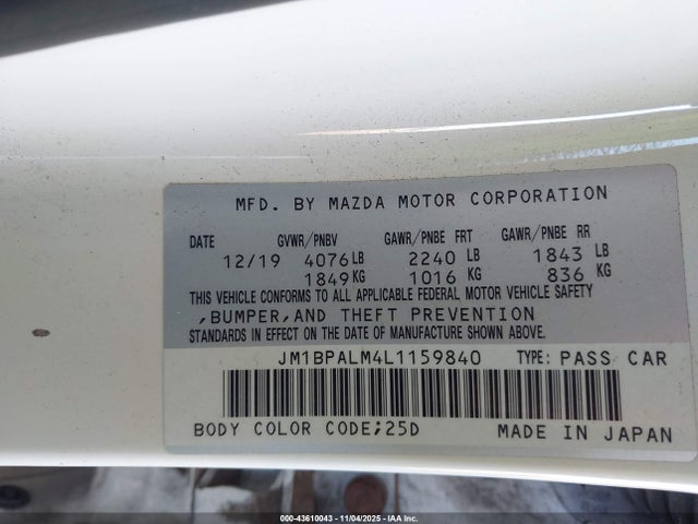 2020 MAZDA MAZDA3 JM1BPALM4L1159840 Photo 8