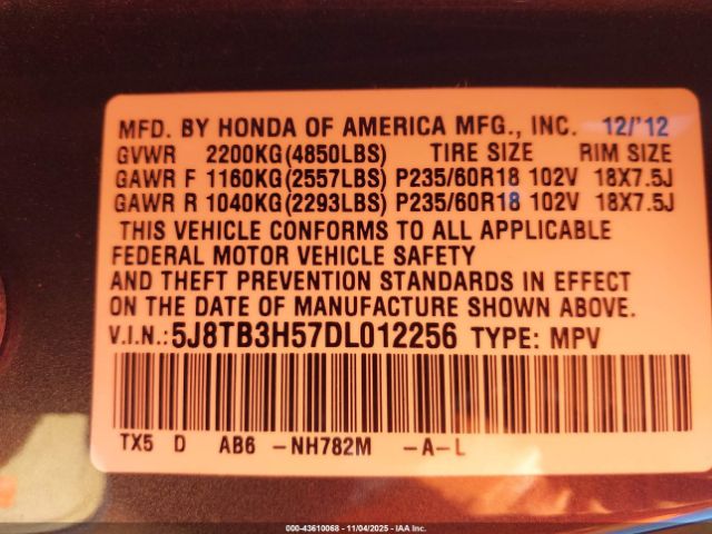 2013 ACURA RDX 5J8TB3H57DL012256 Photo 8