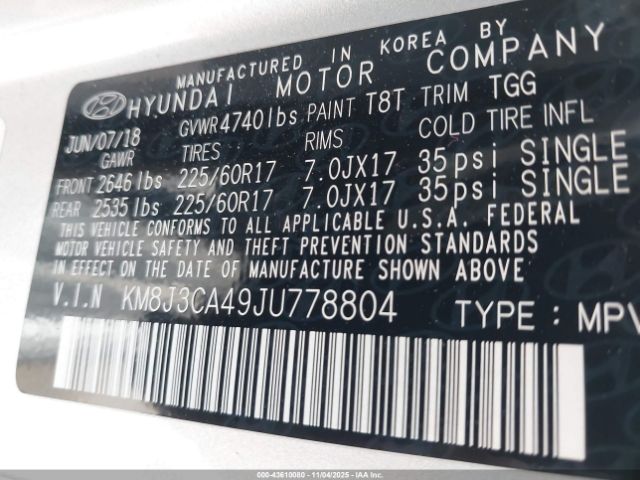 2018 HYUNDAI TUCSON KM8J3CA49JU778804 Photo 8