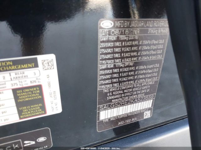 2019 LAND ROVER RANGE ROVER SALGS2RE2KA523559 Photo 8
