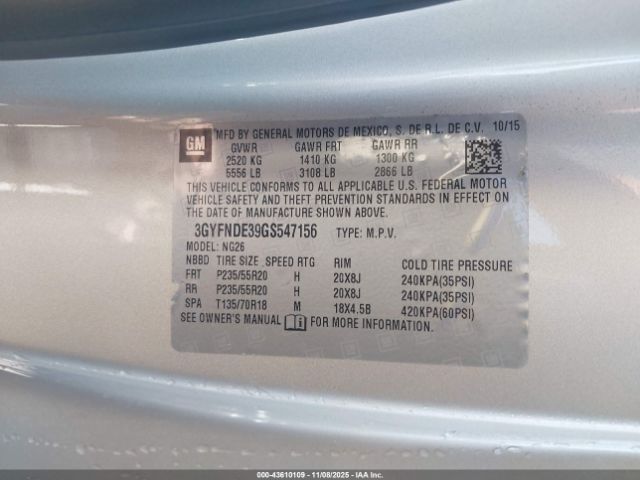 2016 CADILLAC SRX 3GYFNDE39GS547156 Photo 8