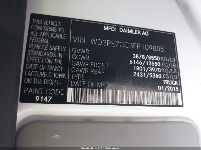 Mercedes-Benz Sprinter 2500 Normal Roof 2015 WD3PE7CC3FP109805 Image 9