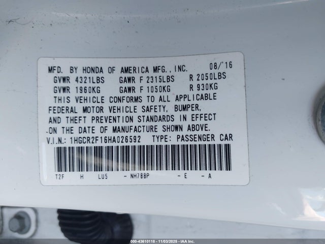 1HGCR2F16HA026592 Honda Accord Sport Se