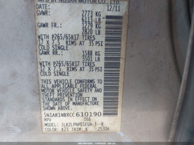 2012 NISSAN PATHFINDER 5N1AR1NBXCC610190 Photo 8