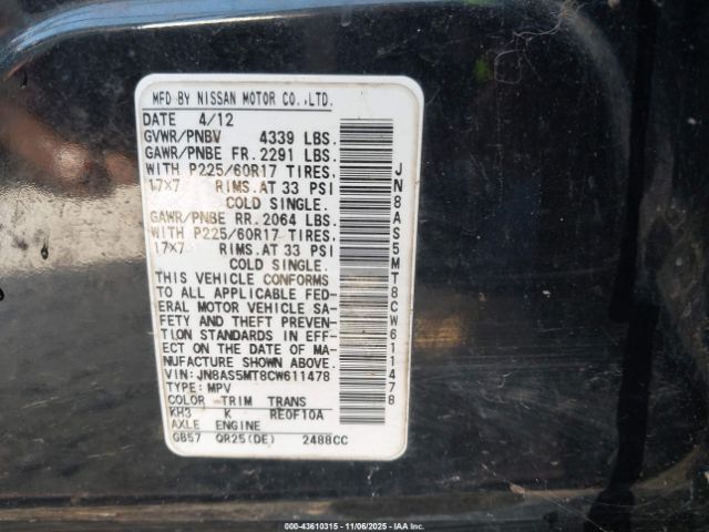 2012 NISSAN ROGUE JN8AS5MT8CW611478 Photo 8