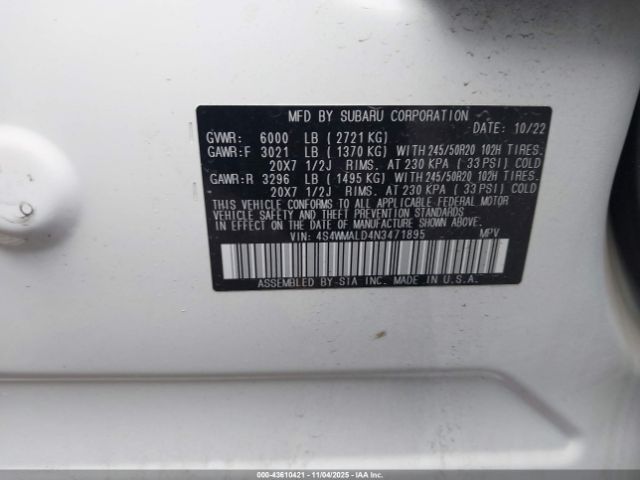 2022 SUBARU ASCENT 4S4WMALD4N3471895 Photo 8