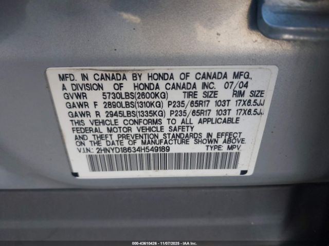 2004 ACURA MDX 2HNYD18634H549189 Photo 8